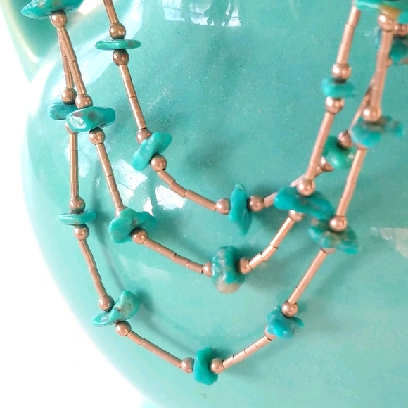 Jewelry - Vintage 3 Strand Turquoise & Silver Necklace